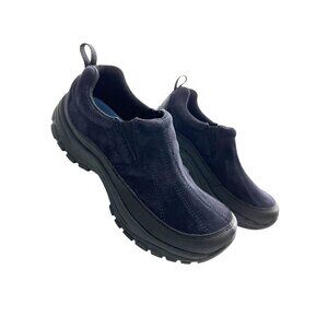 Lands' End Suede Mocs Navy Blue Slip On Shoes Embroidered Size 8.5